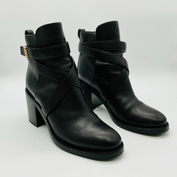 Burberry PRYLE TB Black Leather Ankle Boots (EU 40) - Picture 1 of 6
